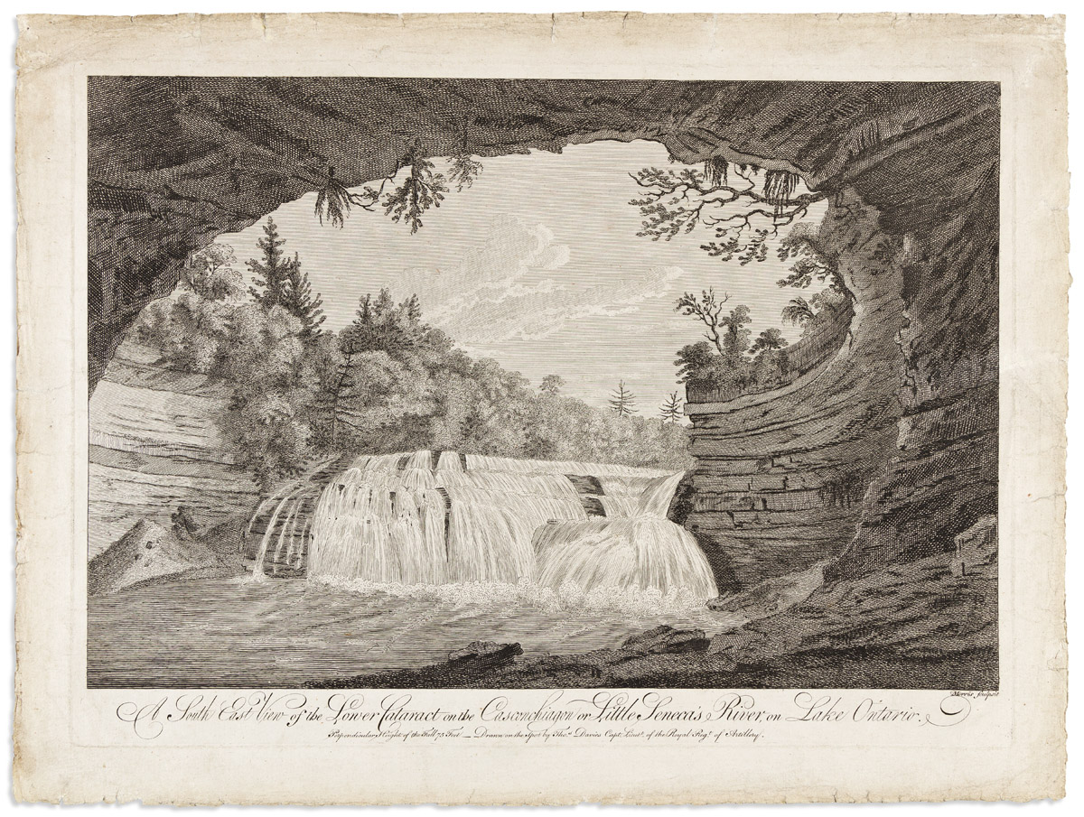 (AMERICAN WATERFALLS.) Captain Thomas Davies, after. Group of 5 engraved topographical scenes of North American waterfalls.